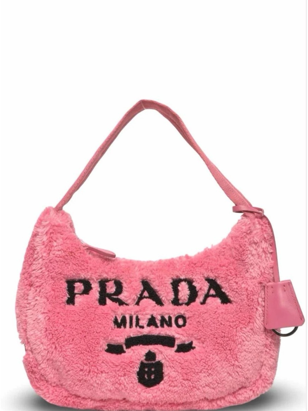 Prada Pink Shearling Logo Shoulder Bag